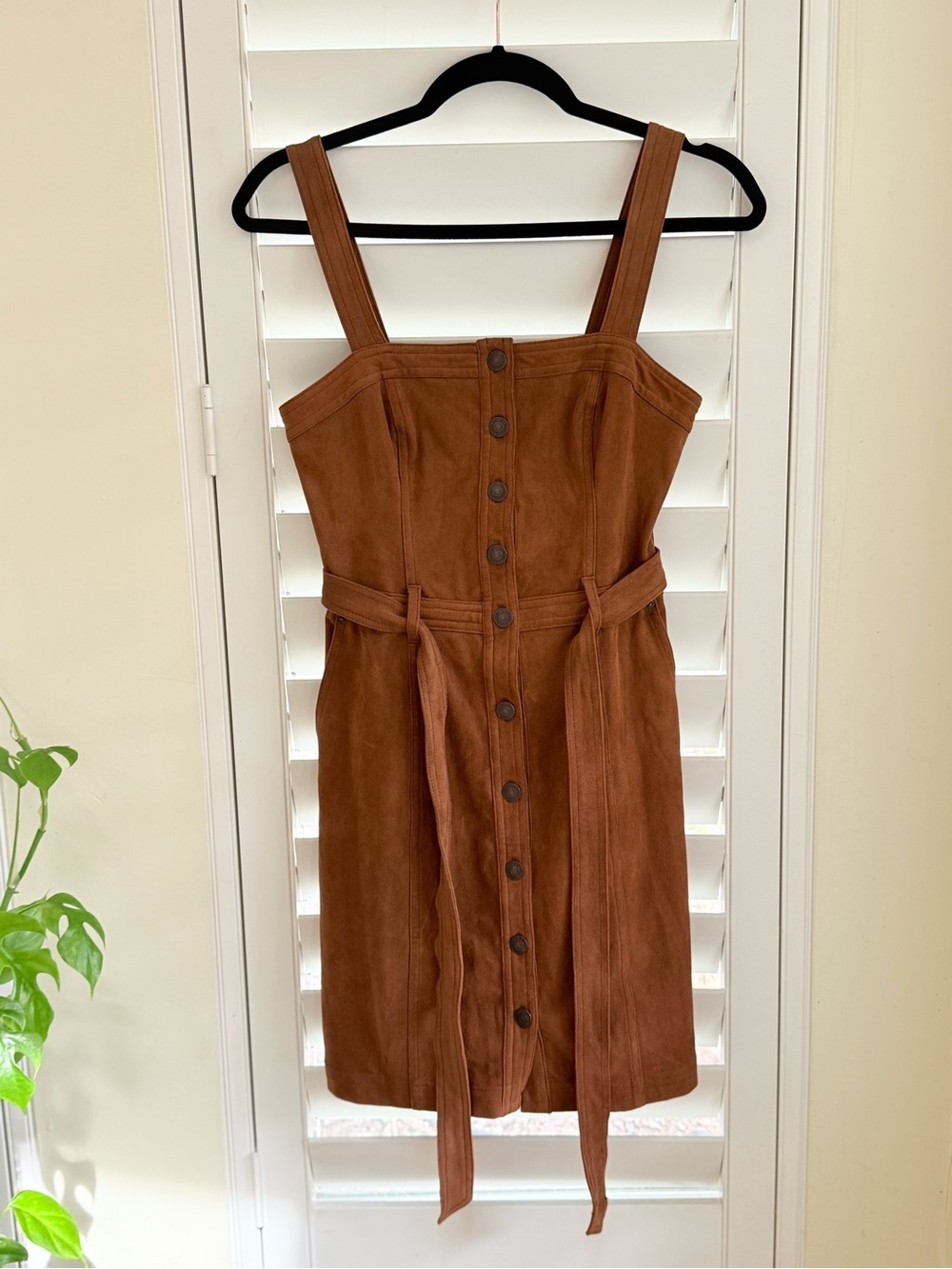 Abercrombie Faux Suede Belted Button Front Utility Dress XST EUC